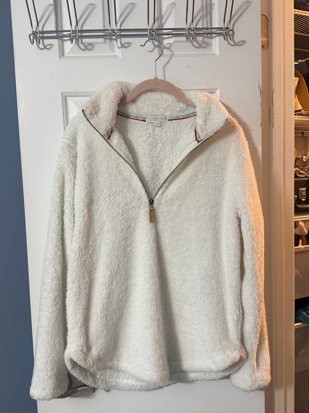 Women's PJ SALVAGE Cream Sherpa Half-Zip Pullover Sweater